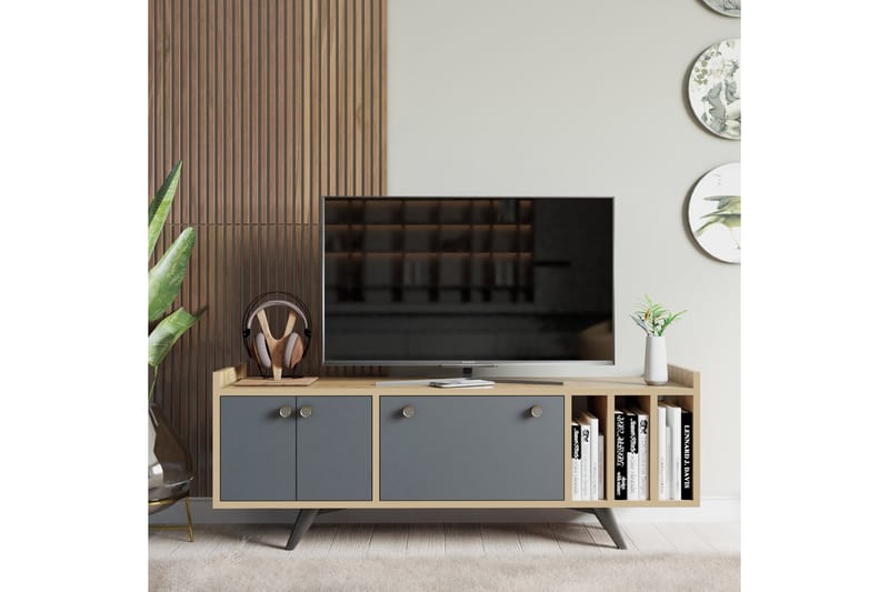Midelt TV-bord 150 cm - Antracit/Natur - TV-borde