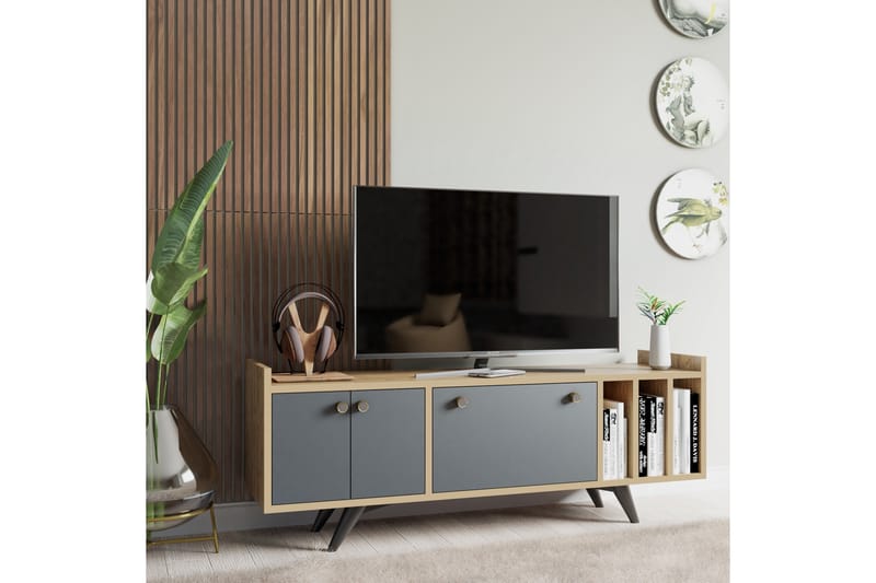 Midelt TV-bord 150 cm - Antracit/Natur - Møbler - TV borde & mediemøbler - TV-borde