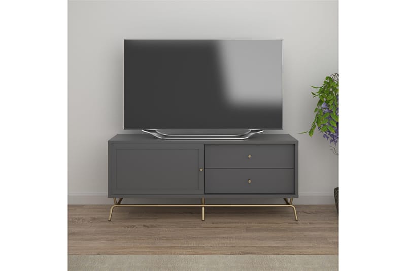 Mirela Fritstående Tv-bord 150 cm med Opbevaring i Malet Træ - Grå - Møbler - TV borde & mediemøbler - TV-borde
