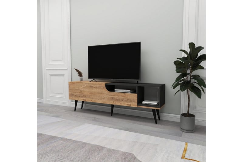 Mul Gulvstående TV-bænk 150 cm med Opbevaring i Mørkt Træ - Brun - Møbler - TV borde & mediemøbler - TV-borde