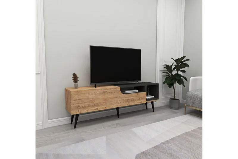 Mul Gulvstående TV-bænk 150 cm med Opbevaring i Mørkt Træ, Brun