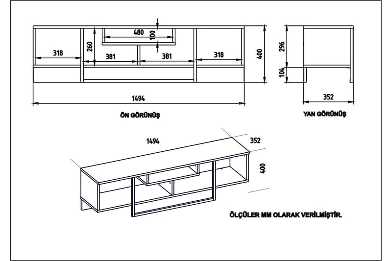 Naftali TV-Bord 149 cm - Hvid|Sort - TV-borde