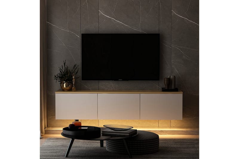 Neon Tv-bord 160x32 cm Hvid/Brun - Hanah Home - Møbler - TV borde & mediemøbler - TV-borde