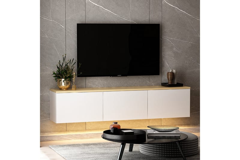 Neon Tv-bord 160x32 cm Hvid/Brun - Hanah Home - Møbler - TV borde & mediemøbler - TV-borde