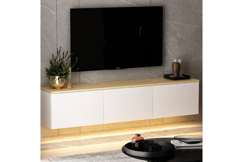 Neon Tv-bord 160x32 cm Hvid/Brun - Hanah Home - Møbler - TV borde & mediemøbler - TV-borde