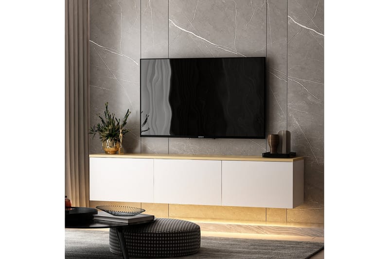 Neon Tv-bord 160x32 cm Hvid/Brun - Hanah Home - Møbler - TV borde & mediemøbler - TV-borde