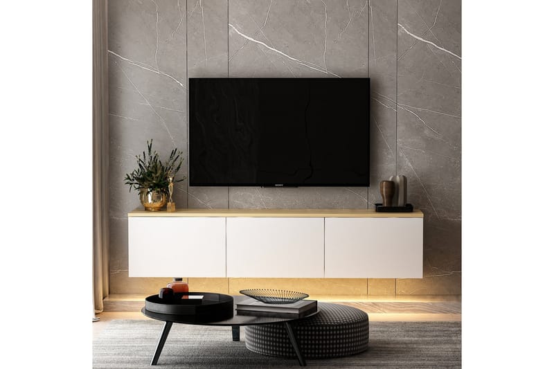 Neon Tv-bord 160x32 cm Hvid/Brun - Hanah Home - Møbler - TV borde & mediemøbler - TV-borde