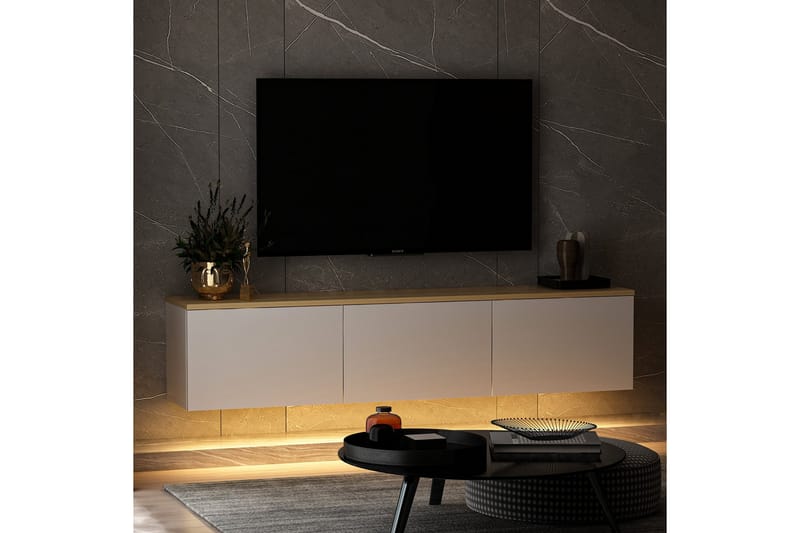 Neon Tv-bord 160x32 cm Hvid/Brun - Hanah Home - Møbler - TV borde & mediemøbler - TV-borde