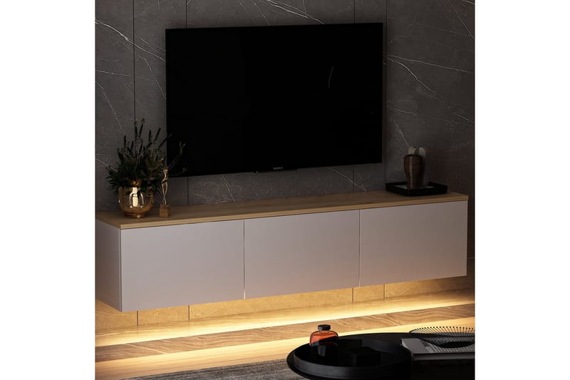 Neon Tv-bord 160x32 cm Hvid/Brun - Hanah Home - Møbler - TV borde & mediemøbler - TV-borde