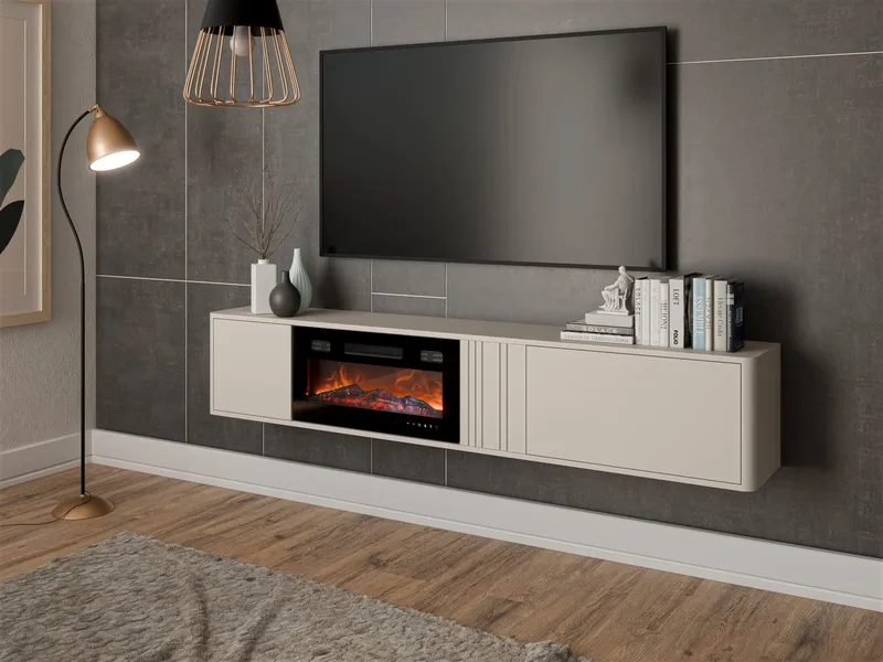 tv-bord NO_BRAND TV-bord PHILIPPE 190 med pejs beige - Møbler - TV borde & mediemøbler - TV-borde