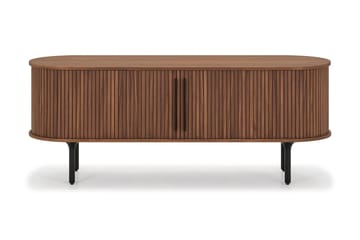 Noira Oval TV-bænk Massiv Valnød 150x45 cm Ribbet