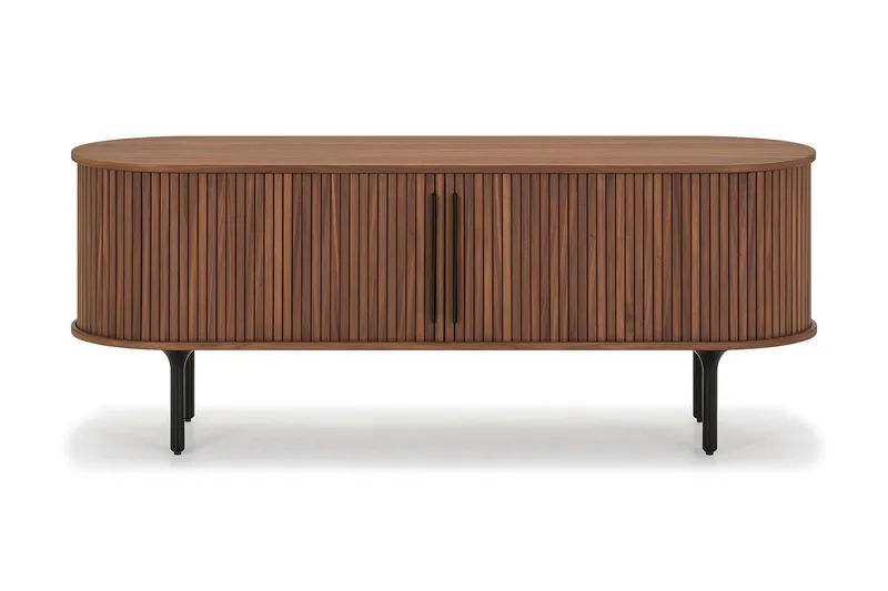 Noira Oval TV-bænk Valnød 150x45 cm Ribbet, Brun