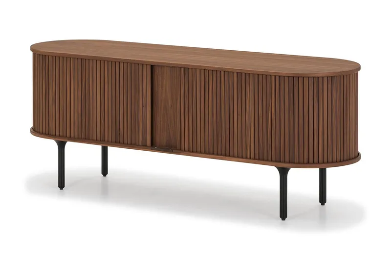 Noira Oval TV-bænk Valnød 150x45 cm Ribbet - Brun - Møbler - TV borde & mediemøbler - TV-borde