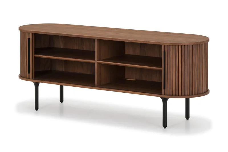 Noira Oval TV-bænk Valnød 150x45 cm Ribbet - Brun - Møbler - TV borde & mediemøbler - TV-borde
