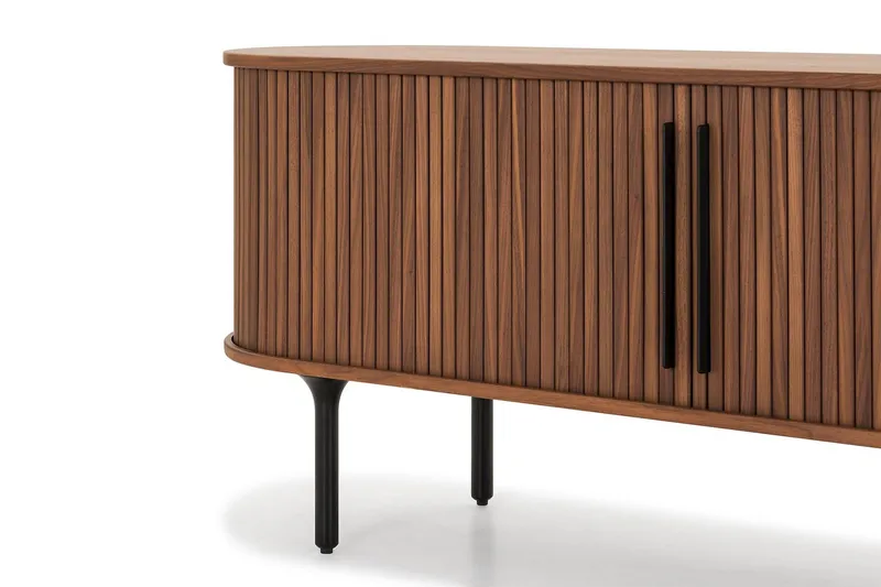 Noira Oval TV-bænk Valnød 150x45 cm Ribbet - Brun - Møbler - TV borde & mediemøbler - TV-borde