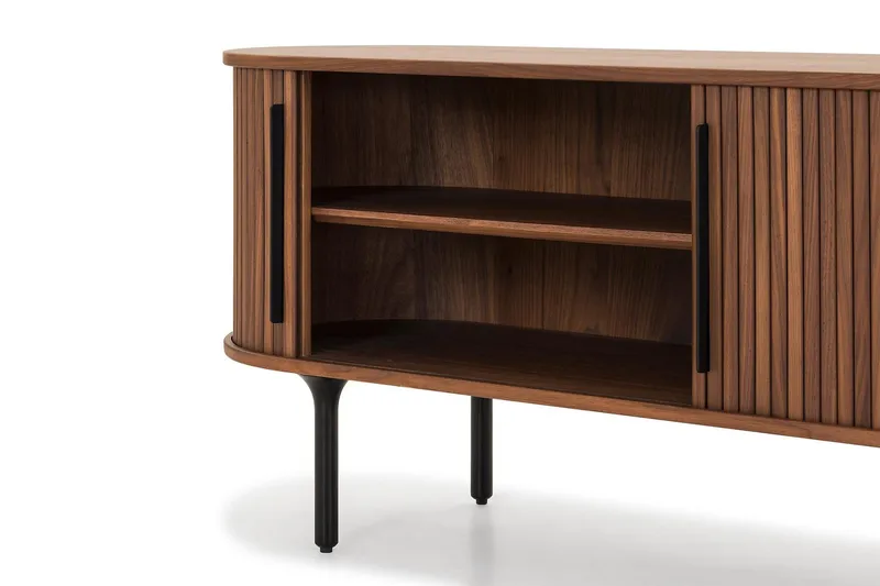 Noira Oval TV-bænk Valnød 150x45 cm Ribbet - Brun - Møbler - TV borde & mediemøbler - TV-borde