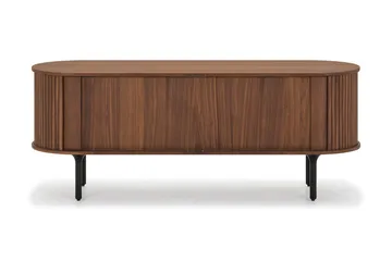 Noira ribbet ovalt tv-bord 150 cm med opbevaring i træ og valnød - Brun - Møbler - TV borde & mediemøbler - TV-borde