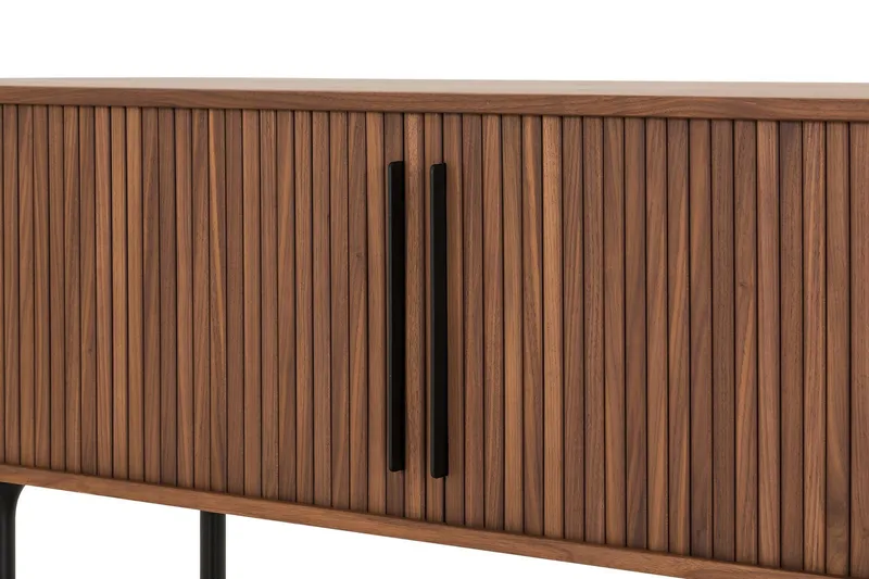 Noira ribbet ovalt tv-bord 150 cm med opbevaring i træ og valnød - Brun - Møbler - TV borde & mediemøbler - TV-borde