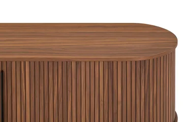 Noira ribbet ovalt tv-bord 150 cm med opbevaring i træ og valnød - Brun - Møbler - TV borde & mediemøbler - TV-borde