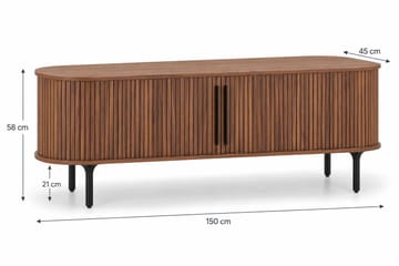 Noira ribbet ovalt tv-bord 150 cm med opbevaring i træ og valnød - Brun - Møbler - TV borde & mediemøbler - TV-borde