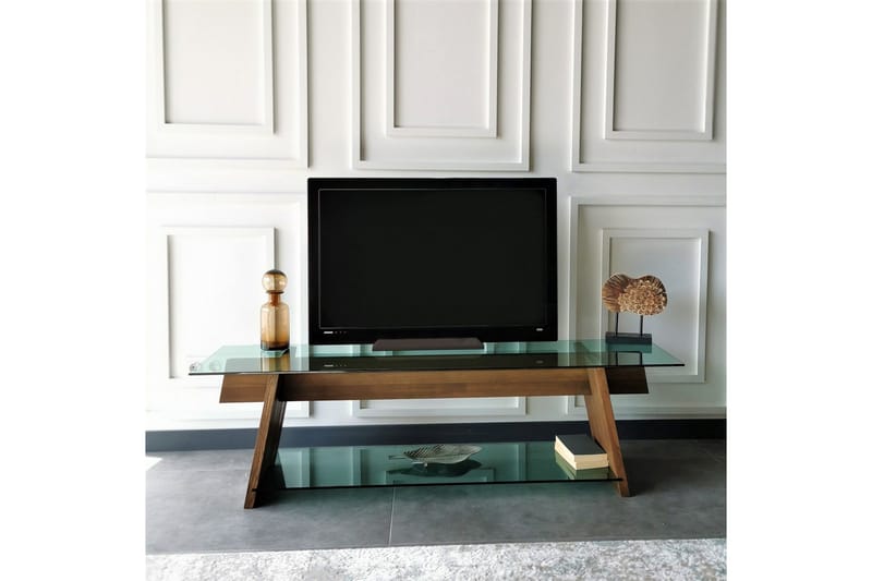 Noralee TV-Bænk 158 cm - Valnød/Grøn - Møbler - TV borde & mediemøbler - TV-borde