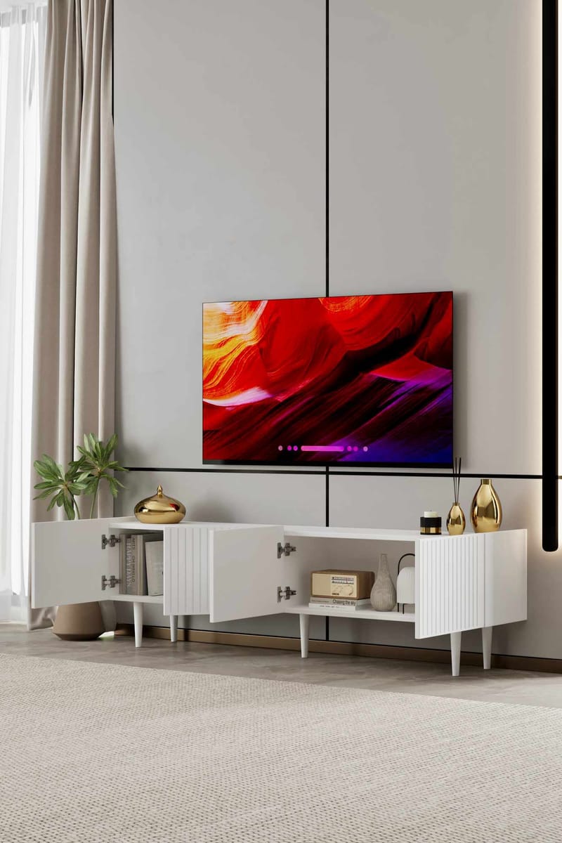 TV-bord Nordure Capella (160 x 50 x 29 cm) Hvid - Hvid - Møbler - TV borde & mediemøbler - TV-borde