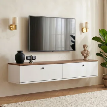 TV-bord Nordure Ligne (140 x 25 x 25 cm) Atlantisk fyr hvid - Atlantic Pine og hvid - Møbler - TV borde & mediemøbler - TV-reol
