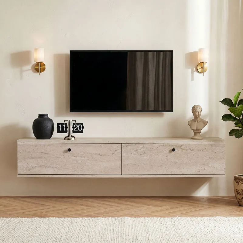 TV-bord Nordure Ligne (140 x 25 x 25 cm) Travertin - Travertin - Møbler - TV borde & mediemøbler - TV-reol
