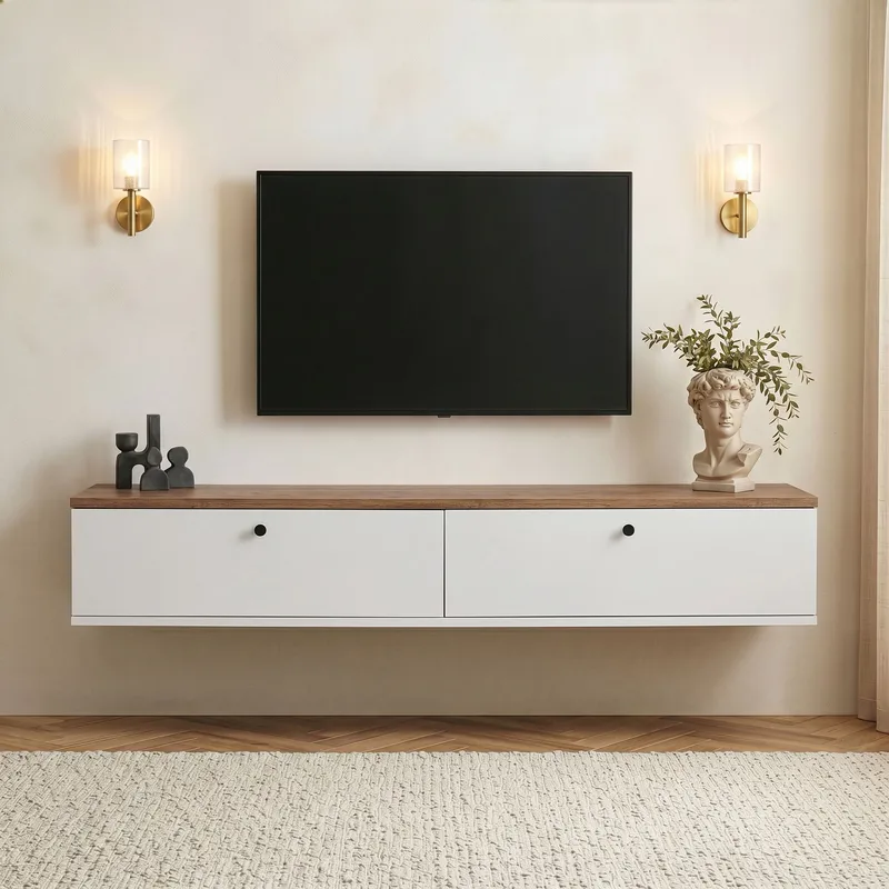 TV-bord Nordure Ligne (160 x 25 x 25 cm) Atlantisk fyr hvid - Atlantic Pine og hvid - Møbler - TV borde & mediemøbler - TV-reol