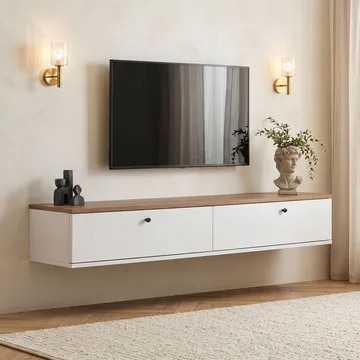 TV-bord Nordure Ligne (160 x 25 x 25 cm) Atlantisk fyr hvid - Atlantic Pine og hvid - Møbler - TV borde & mediemøbler - TV-reol