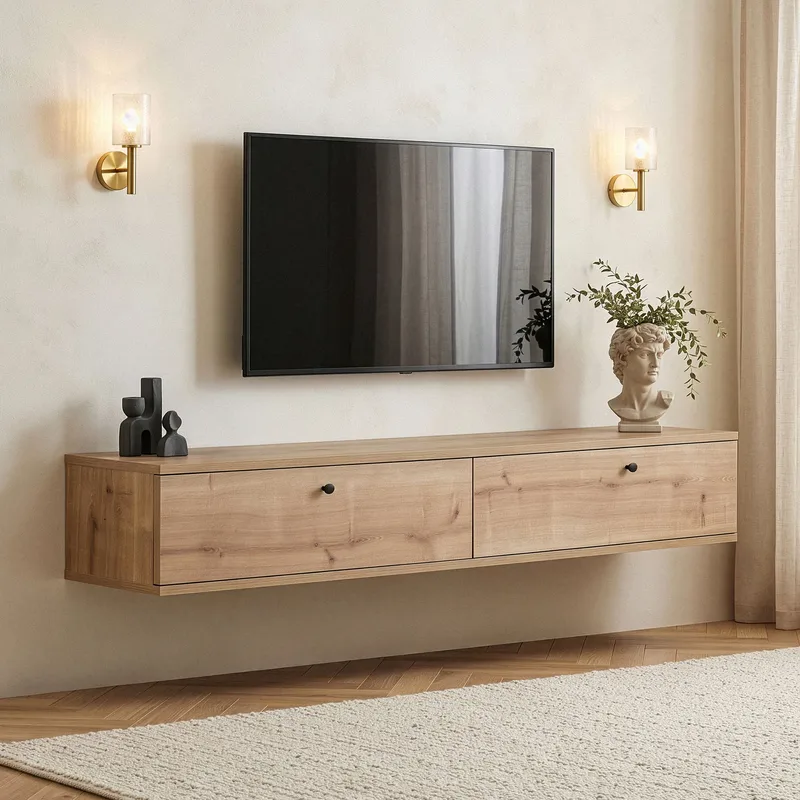 TV-bord Nordure Ligne (160 x 25 x 25 cm) Sapphire Oak - Sapphire Oak - Møbler - TV borde & mediemøbler - TV-reol