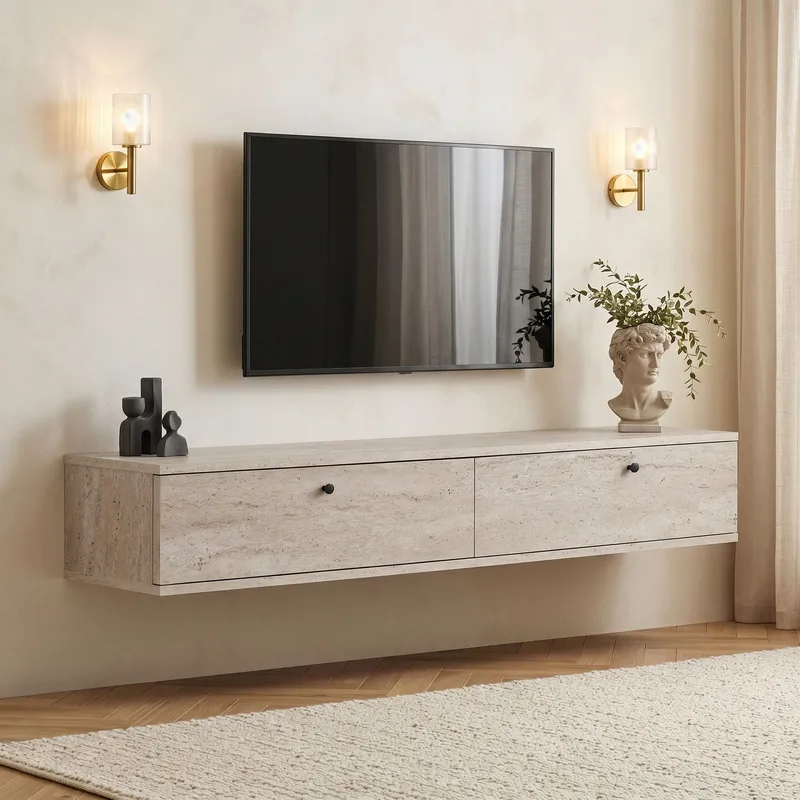 TV-bord Nordure Ligne (160 x 25 x 25 cm) Travertin, Travertin