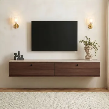 TV-bord Nordure Ligne (160 x 25 x 25 cm) Travertin valnød - Travertin og valnød - Møbler - TV borde & mediemøbler - TV-reol