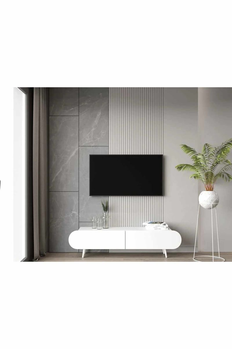 TV-bord Nordure Regulus (160 x 49 x 30 cm) Hvid - Hvid - Møbler - TV borde & mediemøbler - TV-borde