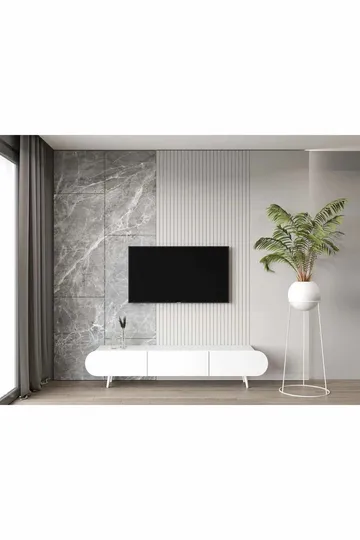 TV-bord Nordure Regulus (180 x 49 x 30 cm) Hvid - Hvid - Møbler - TV borde & mediemøbler - TV-borde