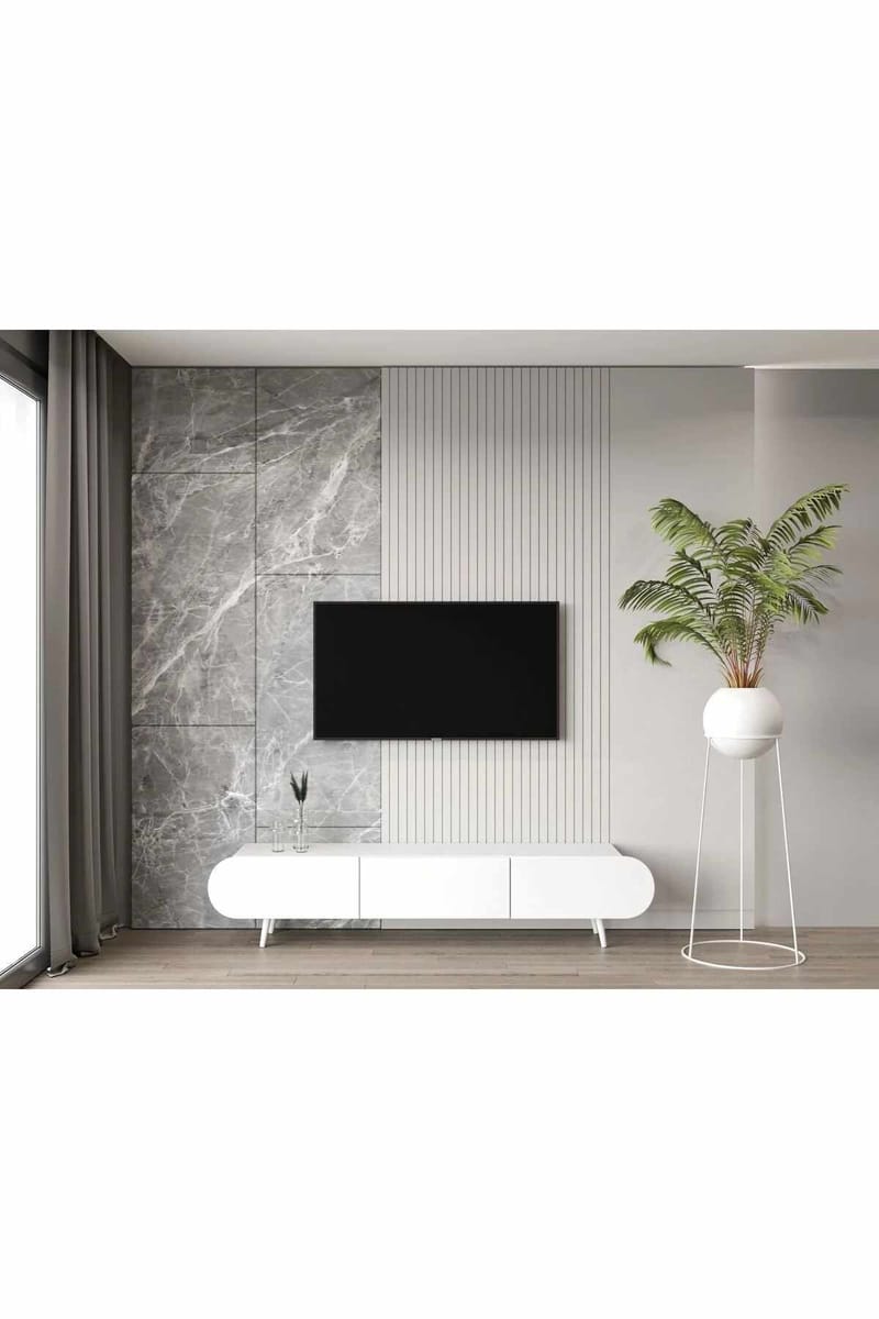 TV-bord Nordure Regulus (180 x 49 x 30 cm) Hvid - Hvid - Møbler - TV borde & mediemøbler - TV-borde
