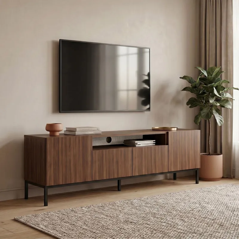 TV-bord Nordure Rivoli (160 x 50 x 35 cm) Milano Valnød Sort - Milano valnød og sort - Møbler - TV borde & mediemøbler - TV-borde
