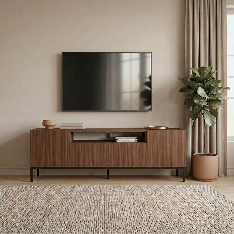 TV-bord Nordure Rivoli (160 x 50 x 35 cm) Milano Valnød Sort - Milano valnød og sort - Møbler - TV borde & mediemøbler - TV-borde