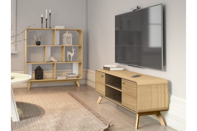 Olivet Gulvstående Tv-bord 140 cm med Opbevaring i Lyst Træ - Brun - Møbler - TV borde & mediemøbler - TV-borde