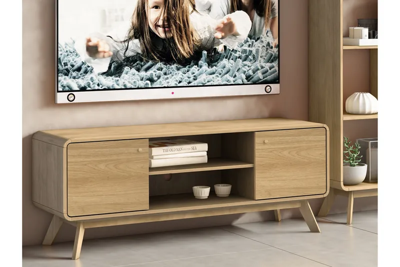 Olivet Gulvstående Tv-bord 140 cm med Opbevaring i Lyst Træ - Brun - Møbler - TV borde & mediemøbler - TV-borde