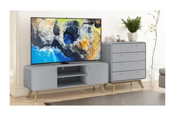 Olivet TV-bænk Rektangulær 140 cm med Opbevaring i Malet Træ - Grå - Møbler - TV borde & mediemøbler - TV-borde