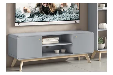 Olivet TV-bænk Rektangulær 140 cm med Opbevaring i Malet Træ - Grå - Møbler - TV borde & mediemøbler - TV-borde