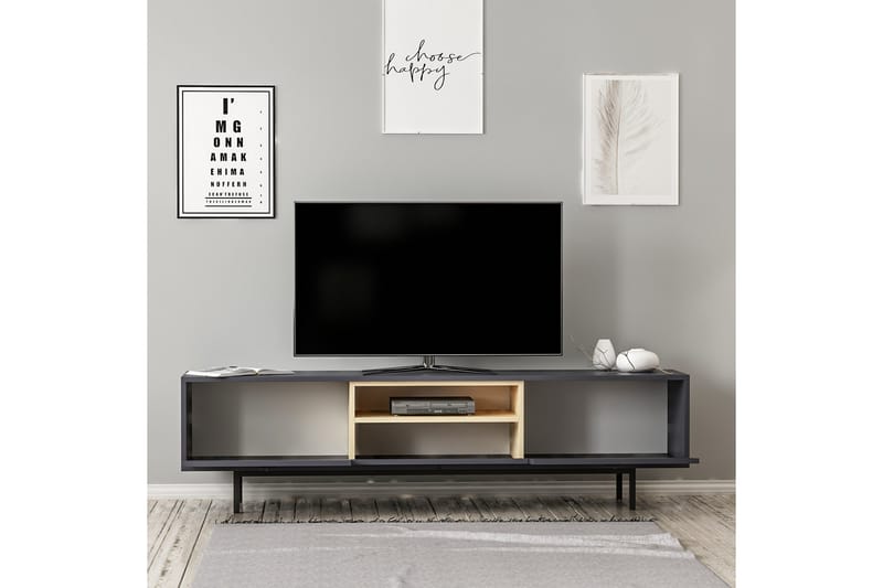 Papias Gulvstående Tv-bænk 180 cm med Opbevaring i Mørkt Træ - Antracit - Møbler - TV borde & mediemøbler - TV-borde