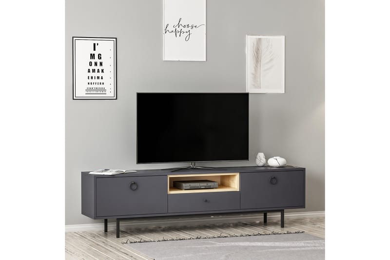 Papias Gulvstående Tv-bænk 180 cm med Opbevaring i Mørkt Træ - Antracit - Møbler - TV borde & mediemøbler - TV-borde