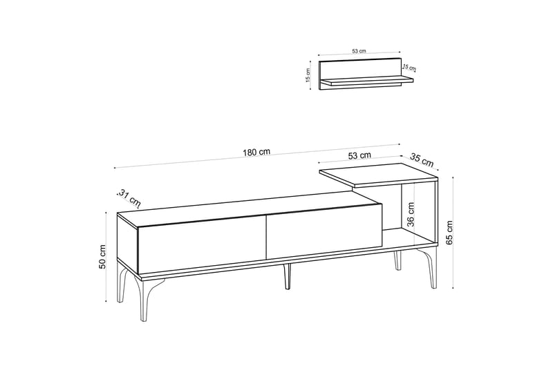 Plasanta TV-bord 180 cm - Natur/Hvid - TV-borde