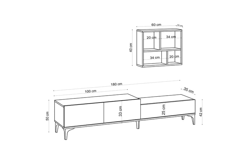 Poderas TV-bord 180 cm - Natur/Hvid - TV-borde