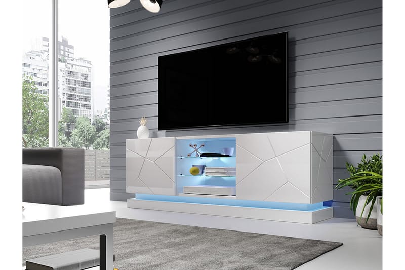 Qiu TV-Bord 40x160 cm LED-belysning - Hvid/Højglans - Møbler - TV borde & mediemøbler - TV-borde
