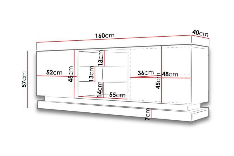 Qiu TV-Bord 40x160 cm LED-belysning - Hvid/Højglans - TV-borde