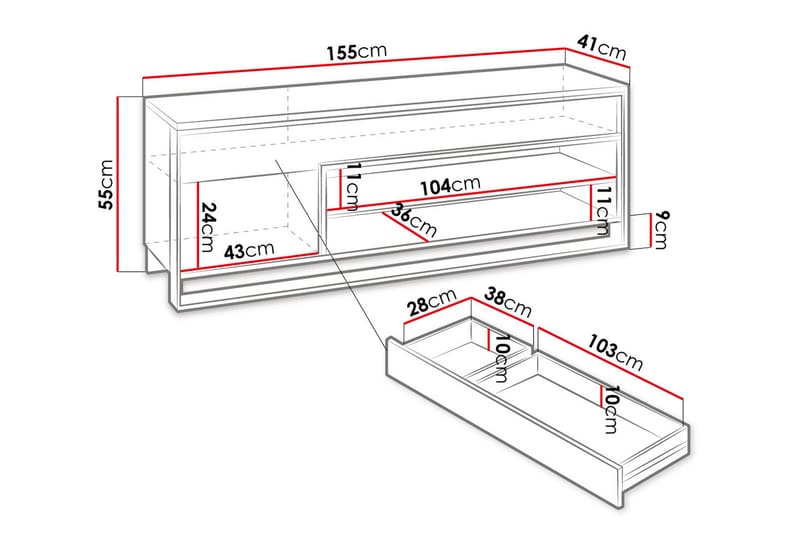 Quant 41x155 cm - Eg/Sort - TV-borde