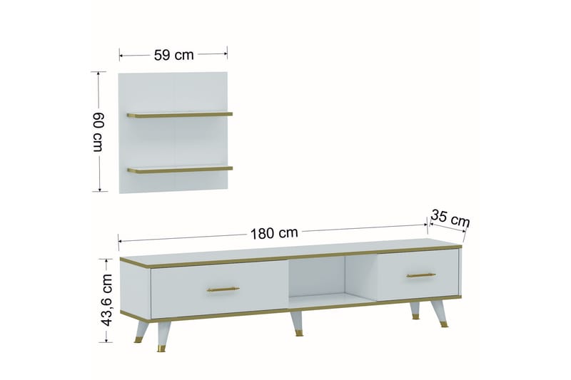 Rebelo TV-bord 180 cm - Hvid/Natur - TV-borde